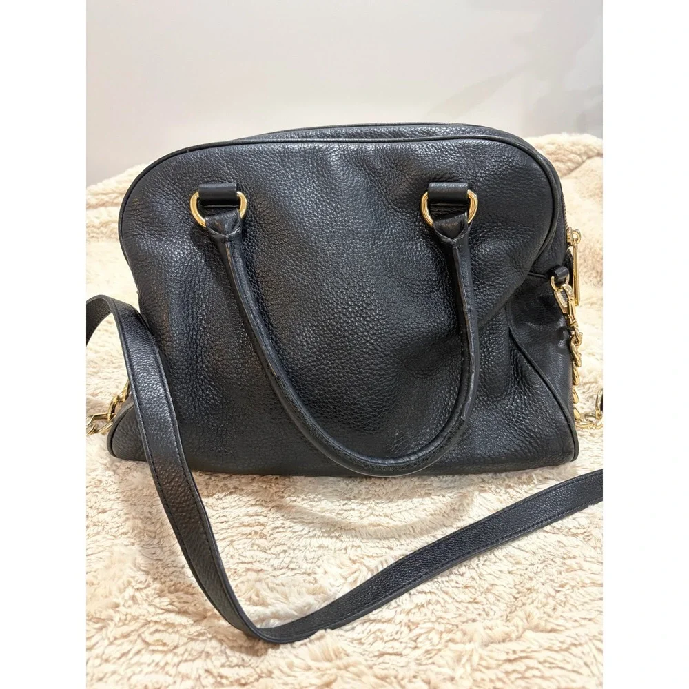Michael Kors Carine Black Pebbled Leather Satchel Crossbody Bag‎ Gold Charm